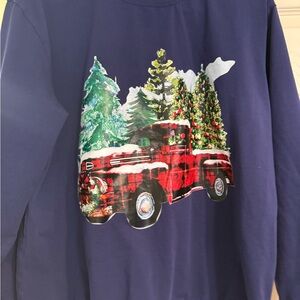 Men's Blue Sweater with Red Truck Design